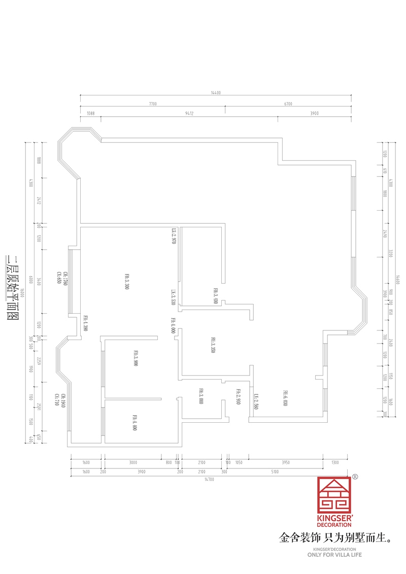 榮盛華府340平頂躍戶型二層原始平面圖