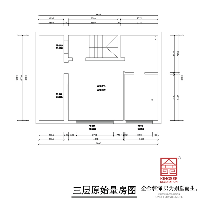 龍湖天宸原著獨(dú)棟別墅三層原始量房圖