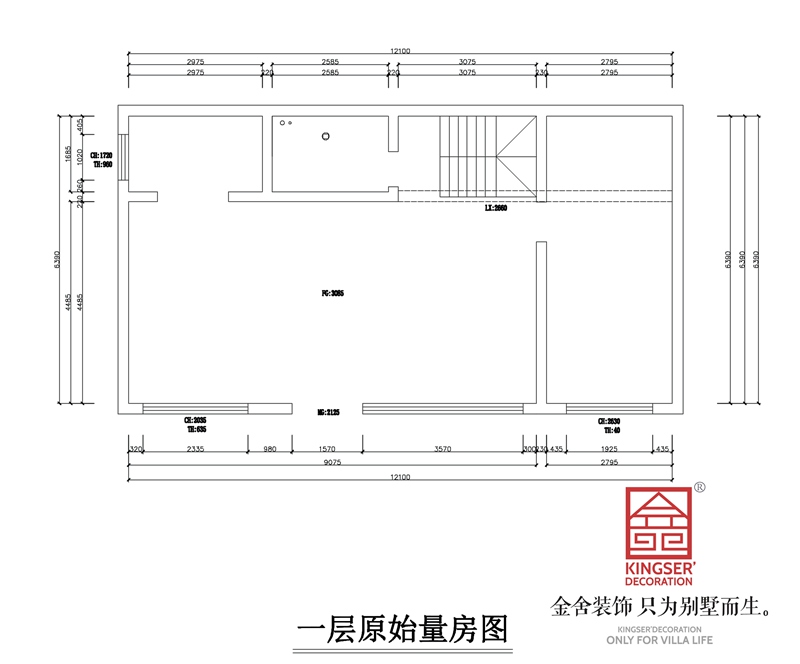 龍湖天宸原著獨(dú)棟別墅一層原始量房圖