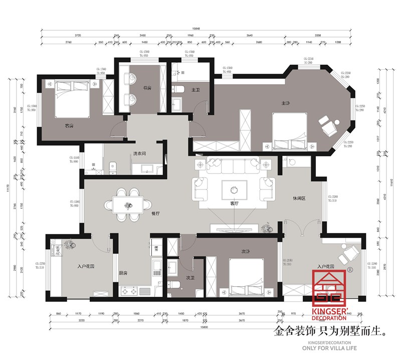 國仕山190平三室戶型平面布置圖